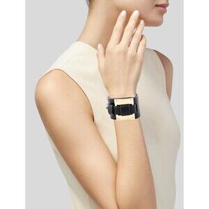 India Hicks Lady P Cuff Womens Black Pebbled Leather Buckle Jewelry Retired